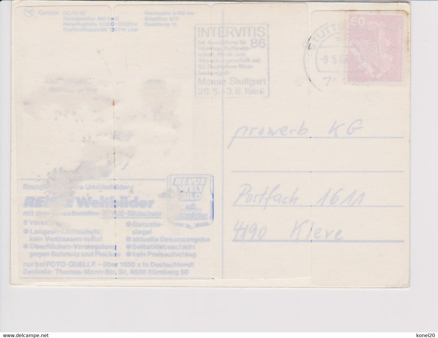 Vintage Rppc German Condor Airlines Douglas Dc-10 Aircraft Inflight - 1919-1938: Entre Guerres