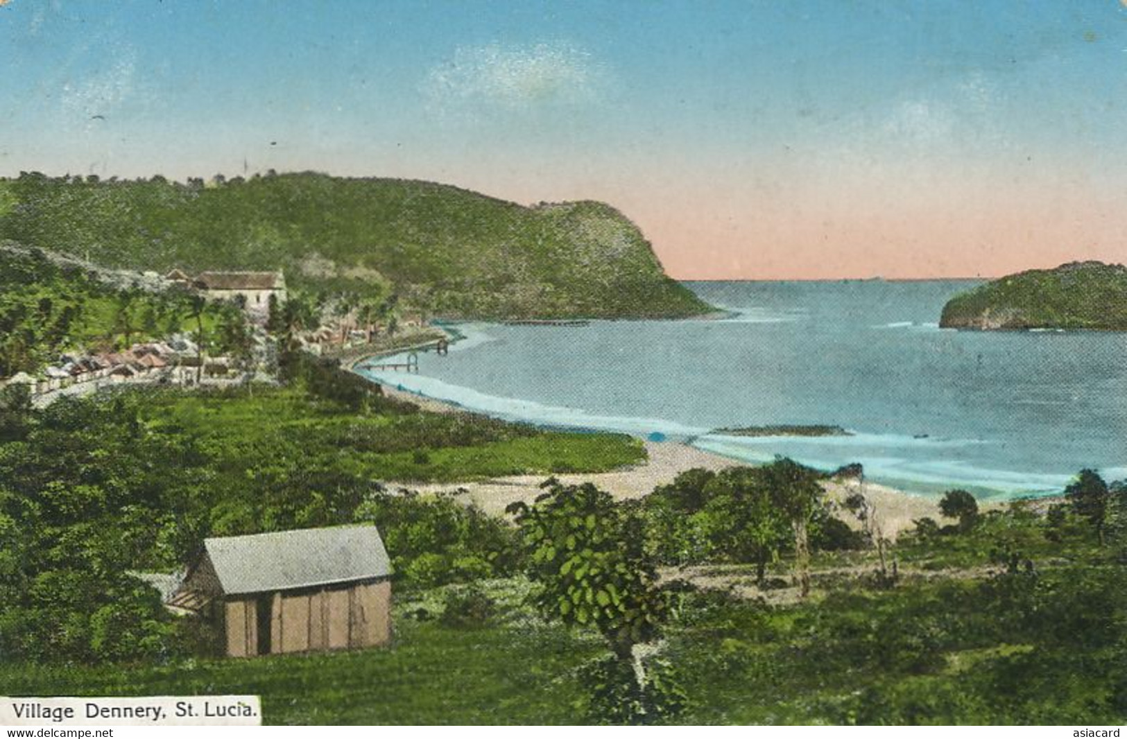 St Lucia . Sainte Lucie . Village Dennery . Hand Colored Sent To Mélédo Sage Femme Langonnet Morbihan - St. Lucia