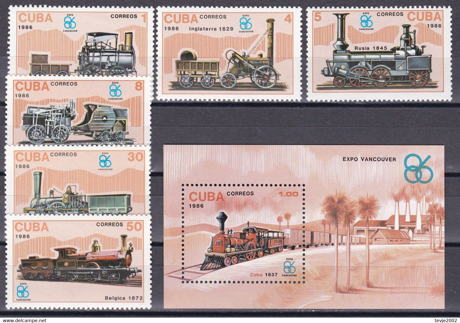 Kuba Cuba 1986 - Mi.Nr. 3017 - 3022 + Block 95 - Postfrisch MNH - Eisenbahnen Railways Lokomotiven Locomotives - Treinen