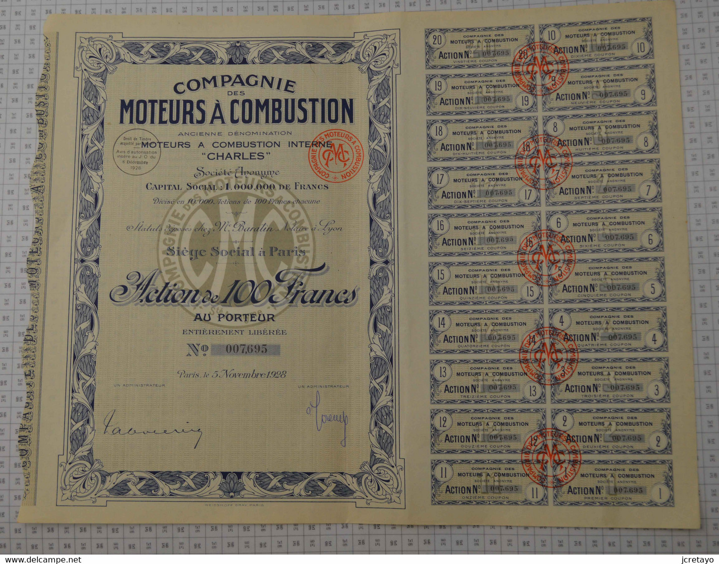 Cie Des Moteurs à Combustion Interne Charles En 1928 - Automobilismo