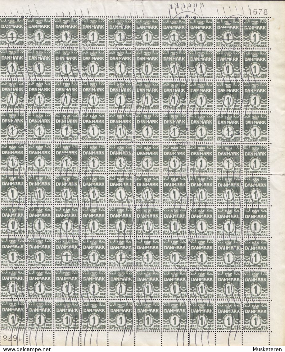 Denmark 1933 Mi. 195 II    1 Øre Wellenlinien Type II Postally Used TÅSTRUP Full Sheet Marginal Number '1678' - Full Sheets & Multiples