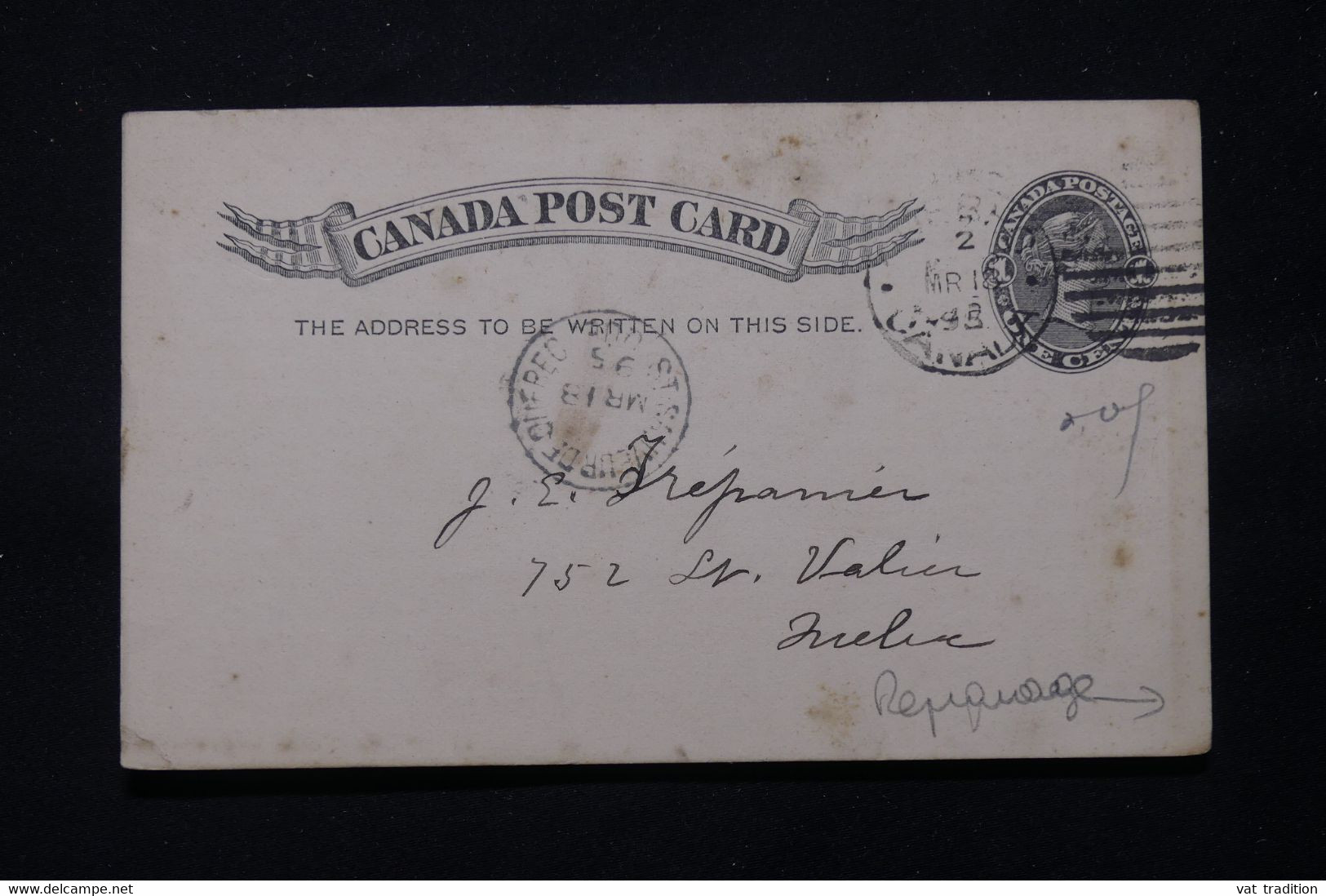 CANADA - Entier Postal Avec Repiquage Au Verso De Quebec En 1895 - L 78805 - 1860-1899 Reign Of Victoria