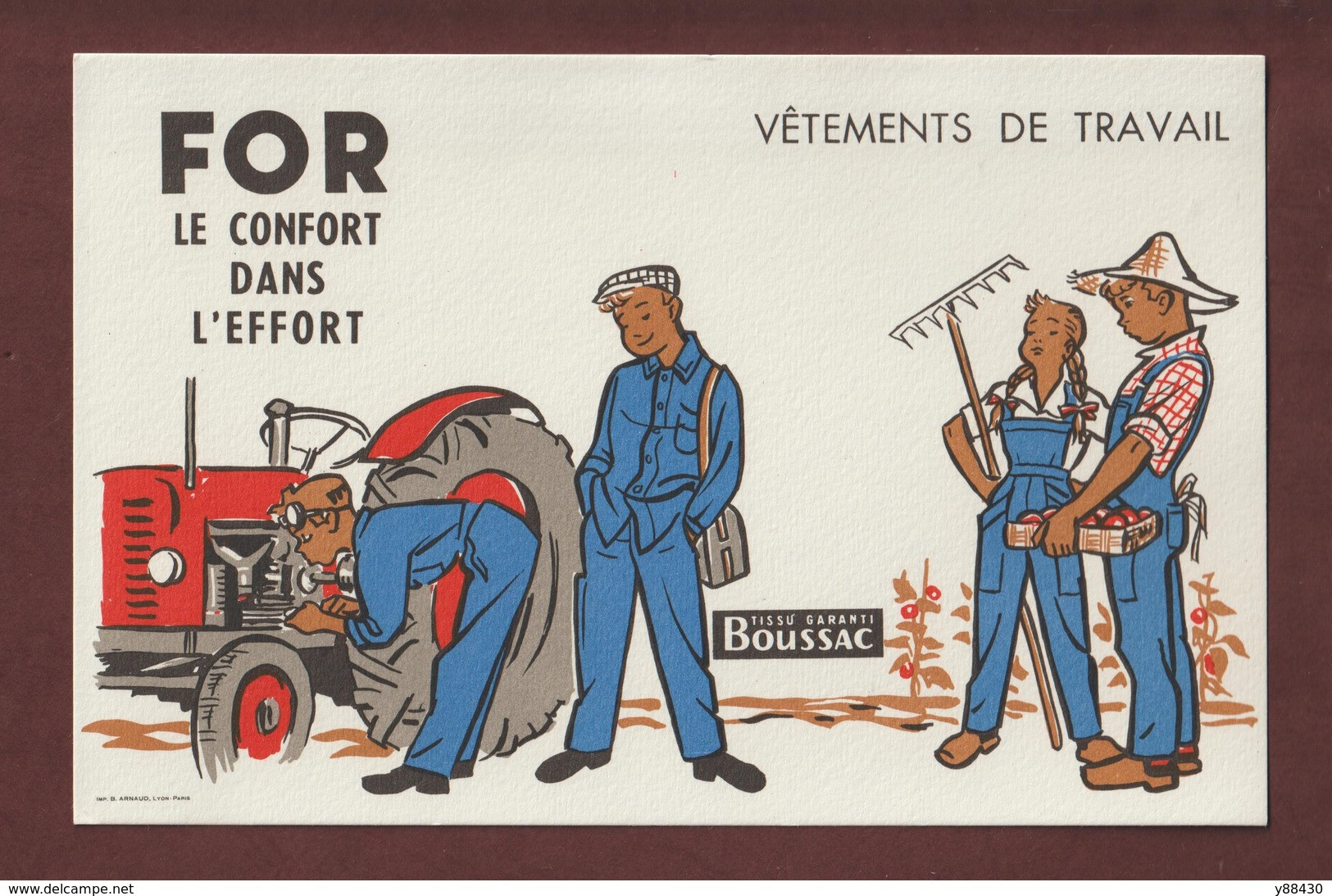 BUVARD - BOUSSAC - Tissu . Vêtements De Travail - FOR . Le Confort Dans L'effort - Dessin De Tracteur - Voir 2 Scannes - Electricité & Gaz