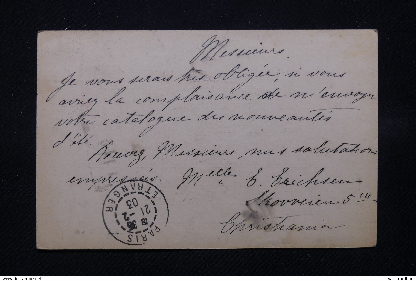 NORVÈGE - Entier Postal De Kristiania Pour Paris En 1903 - L 78823 - Postal Stationery