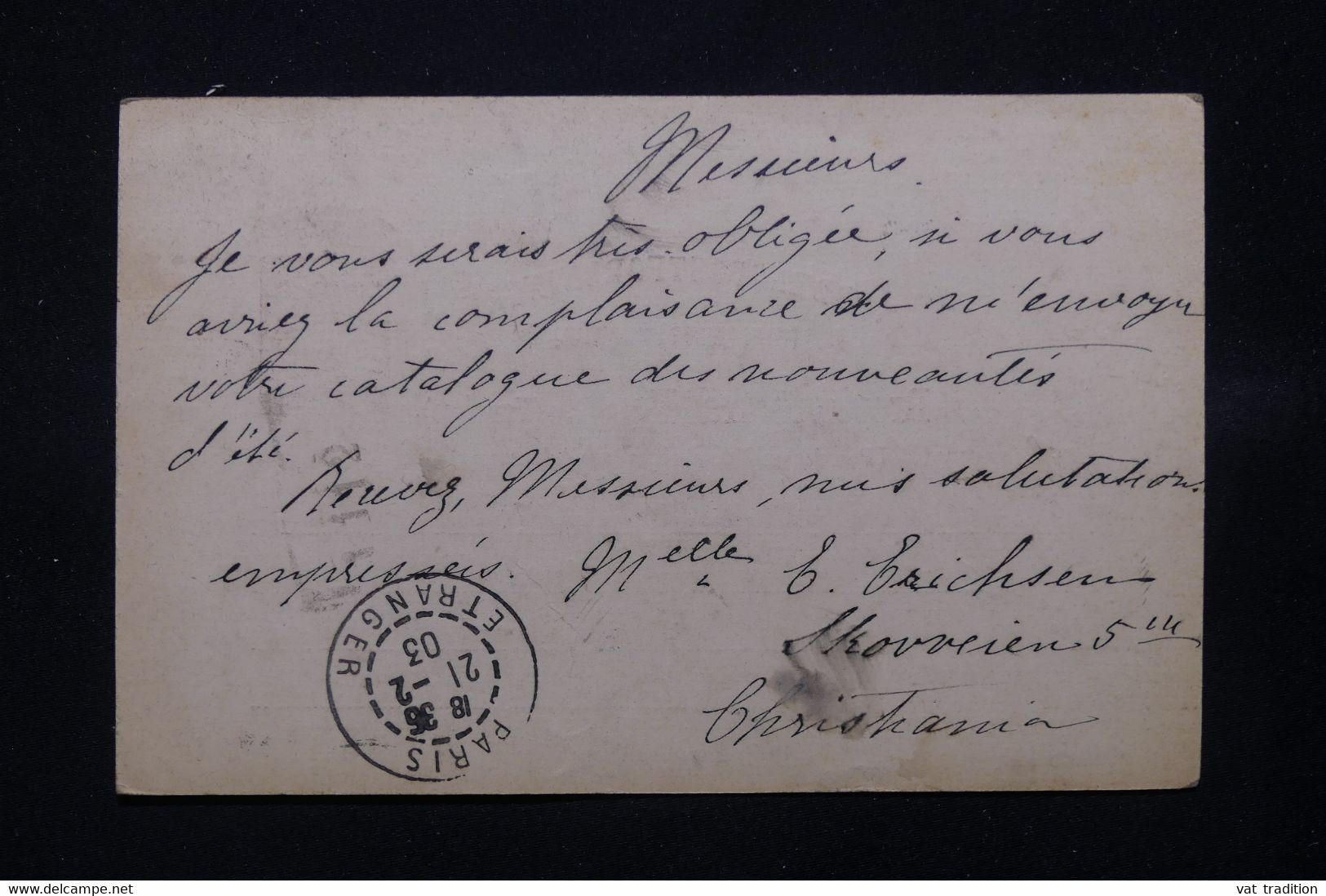 NORVÈGE - Entier Postal De Kristiania Pour Paris En 1903 - L 78823 - Interi Postali