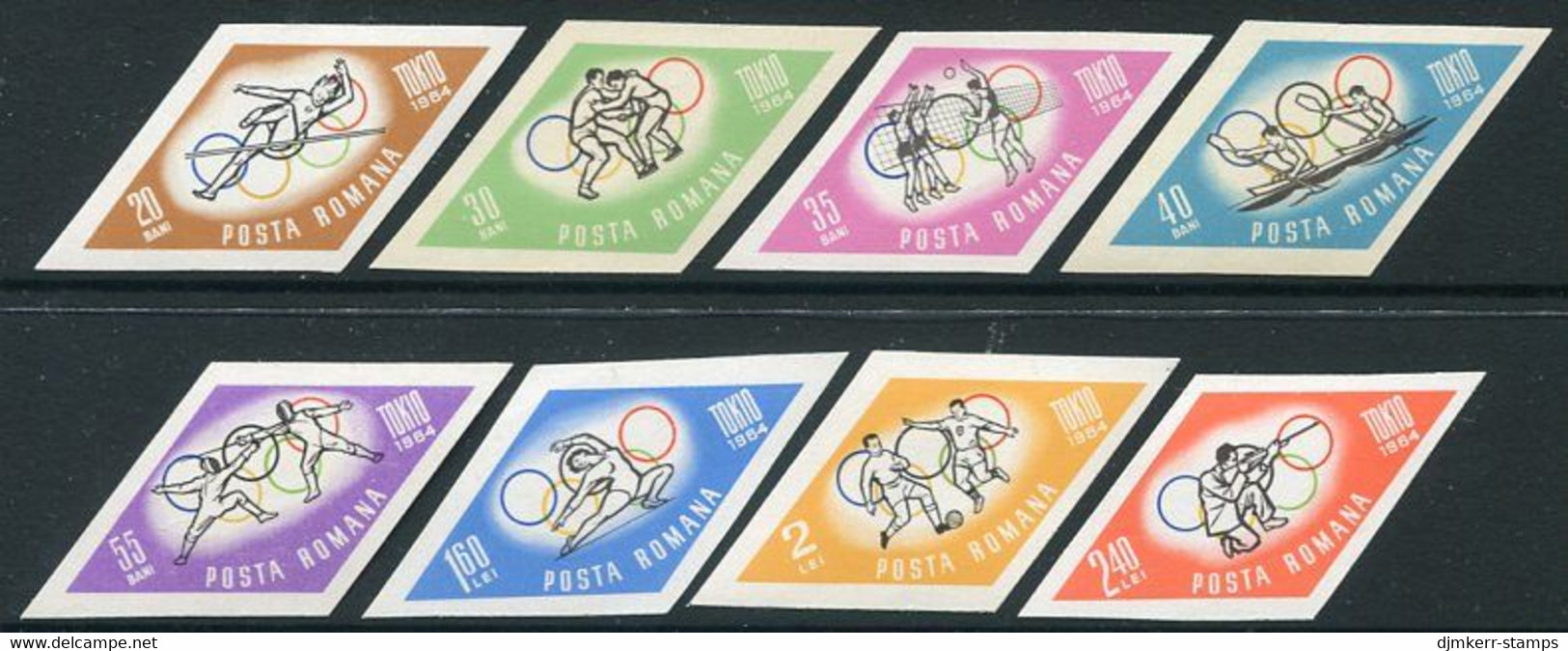 ROMANIA 1964 Tokyo Olympic Games Imperforate MNH / **.  Michel 2317-24 - Unused Stamps