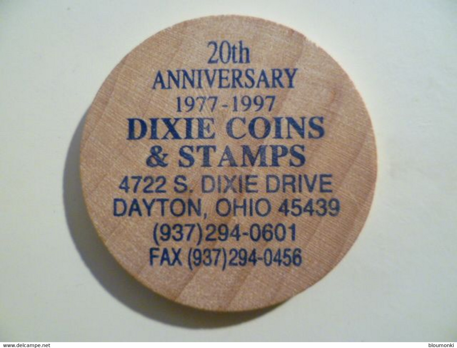 Jeton En Bois Wooden Nickel USA Dayton Dixie Coins & Stamps 1997 Anniversary - Professionnels/De Société