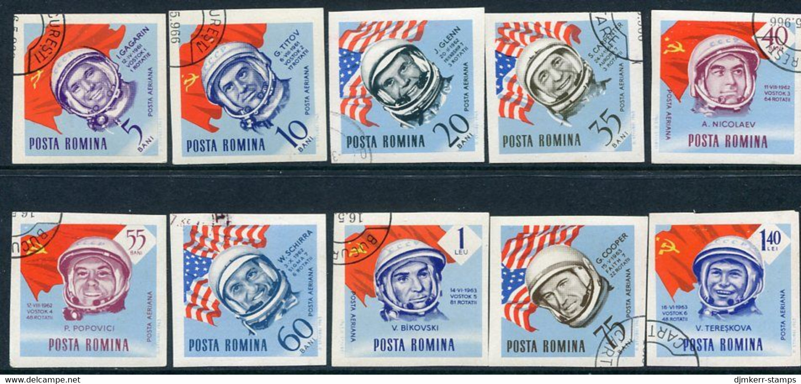 ROMANIA 1964 Astronauts Imperforate  Used.  Michel 2248-57 - Used Stamps