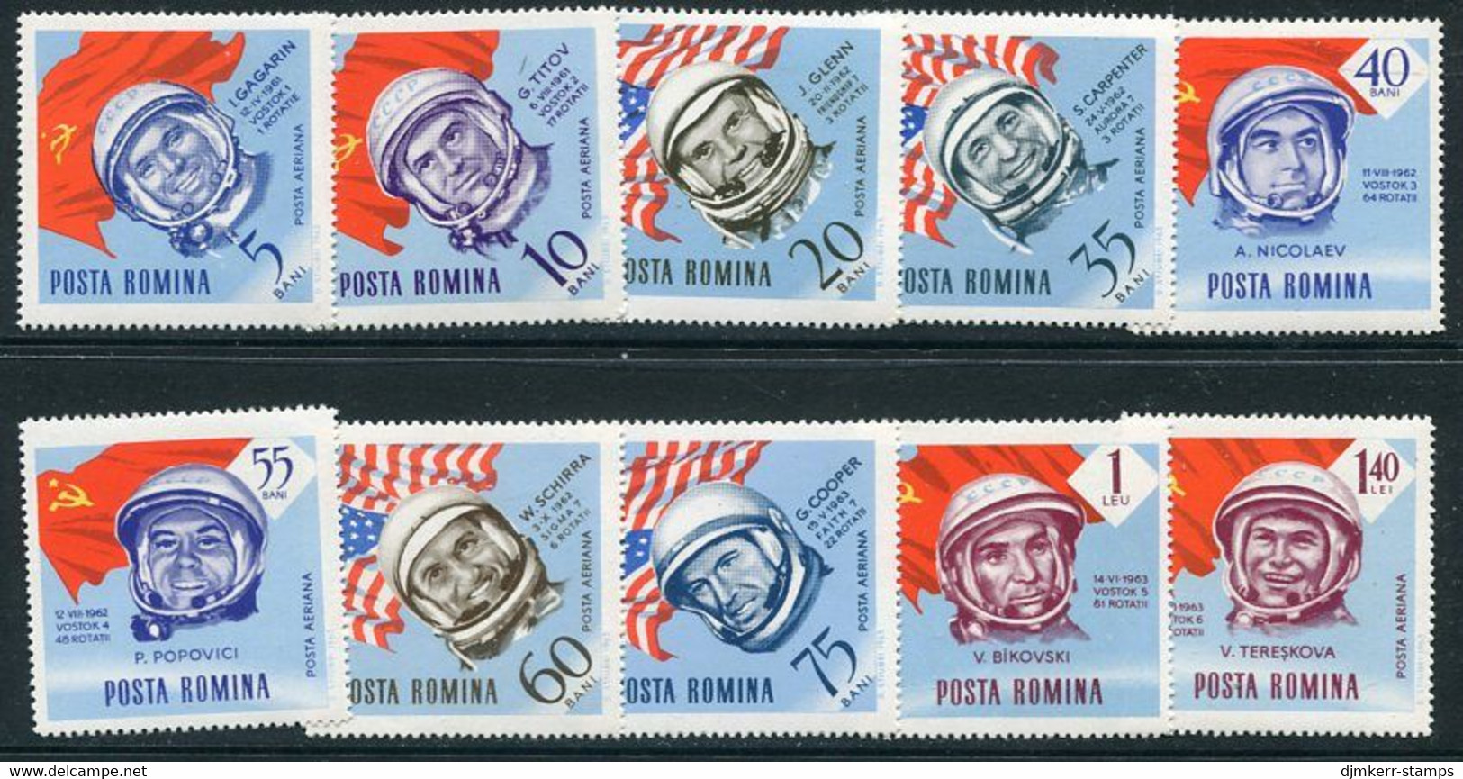 ROMANIA 1964 Astronauts Perforated  MNH / **.  Michel 2238-47 - Unused Stamps