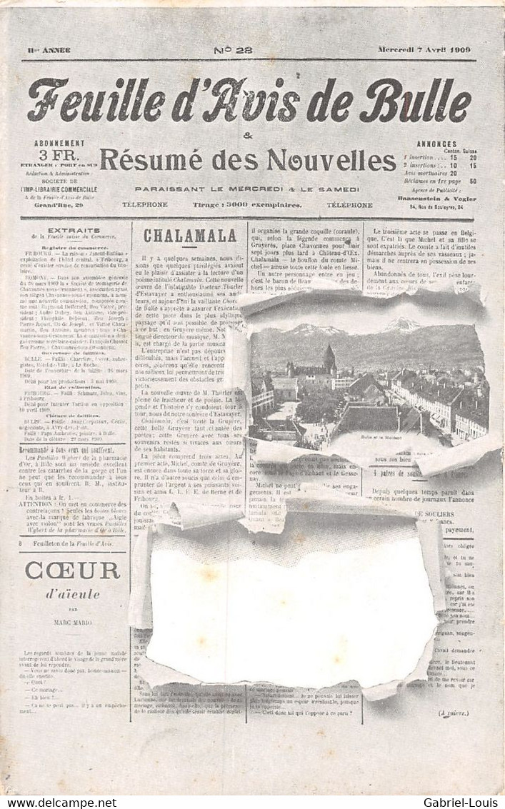 Feuille D'avis De Bulle 7 Avril 1900 - Nouvelles -  Chalamala - Bulle