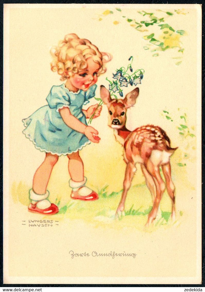 D2397 - Lungers Hausen Glückwunschkarte - Kinder Mädchen Bambi - Geburtstag