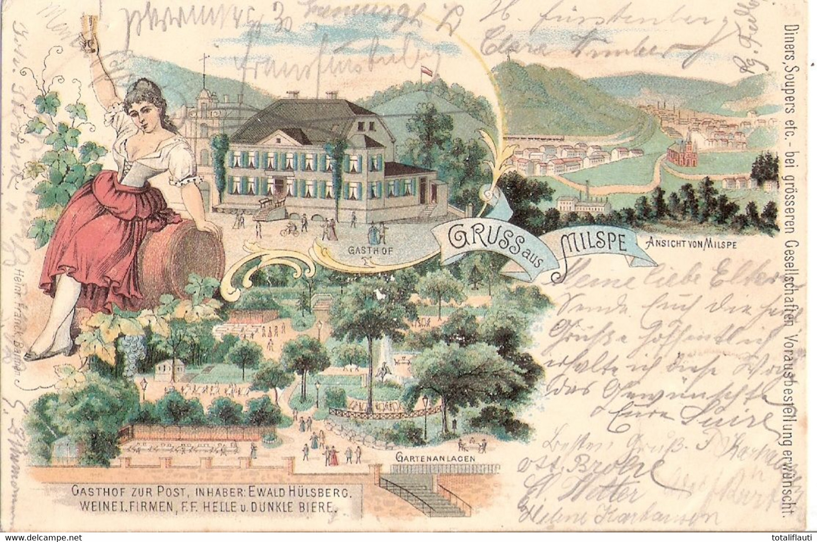 Gruss Aus MILSPE Ennepetal Color Litho Hotel Zur Post Belebt Sexy Girl Gelaufen 26.2.1899 - Ennepetal