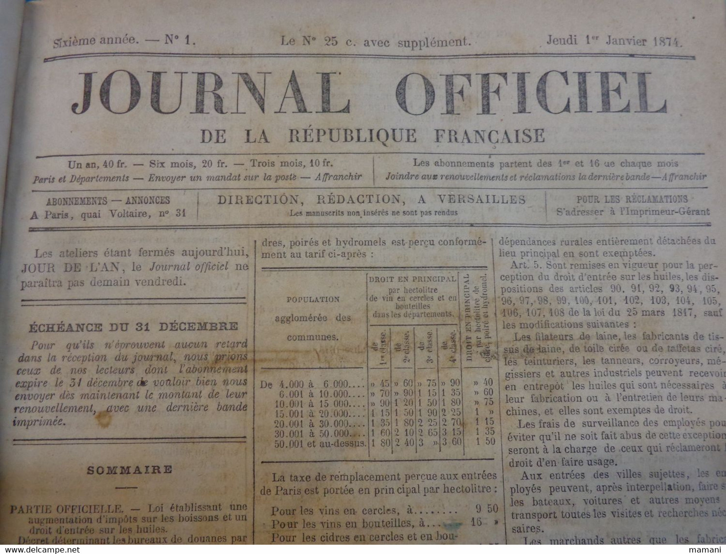 Le Journal Officiel Du 01/01/1874 Au 31/3/1894 -voyage Prjevalsky-projet Tunnel Sous La Manche-le Polaris-viviez Aveyron - 1850 - 1899