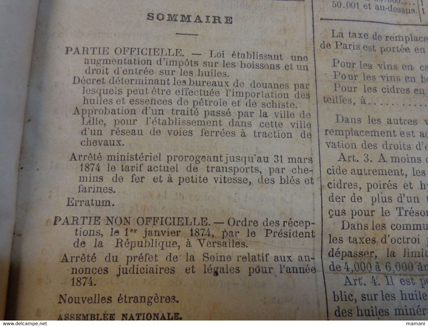 Le Journal Officiel Du 01/01/1874 Au 31/3/1894 -voyage Prjevalsky-projet Tunnel Sous La Manche-le Polaris-viviez Aveyron - 1850 - 1899