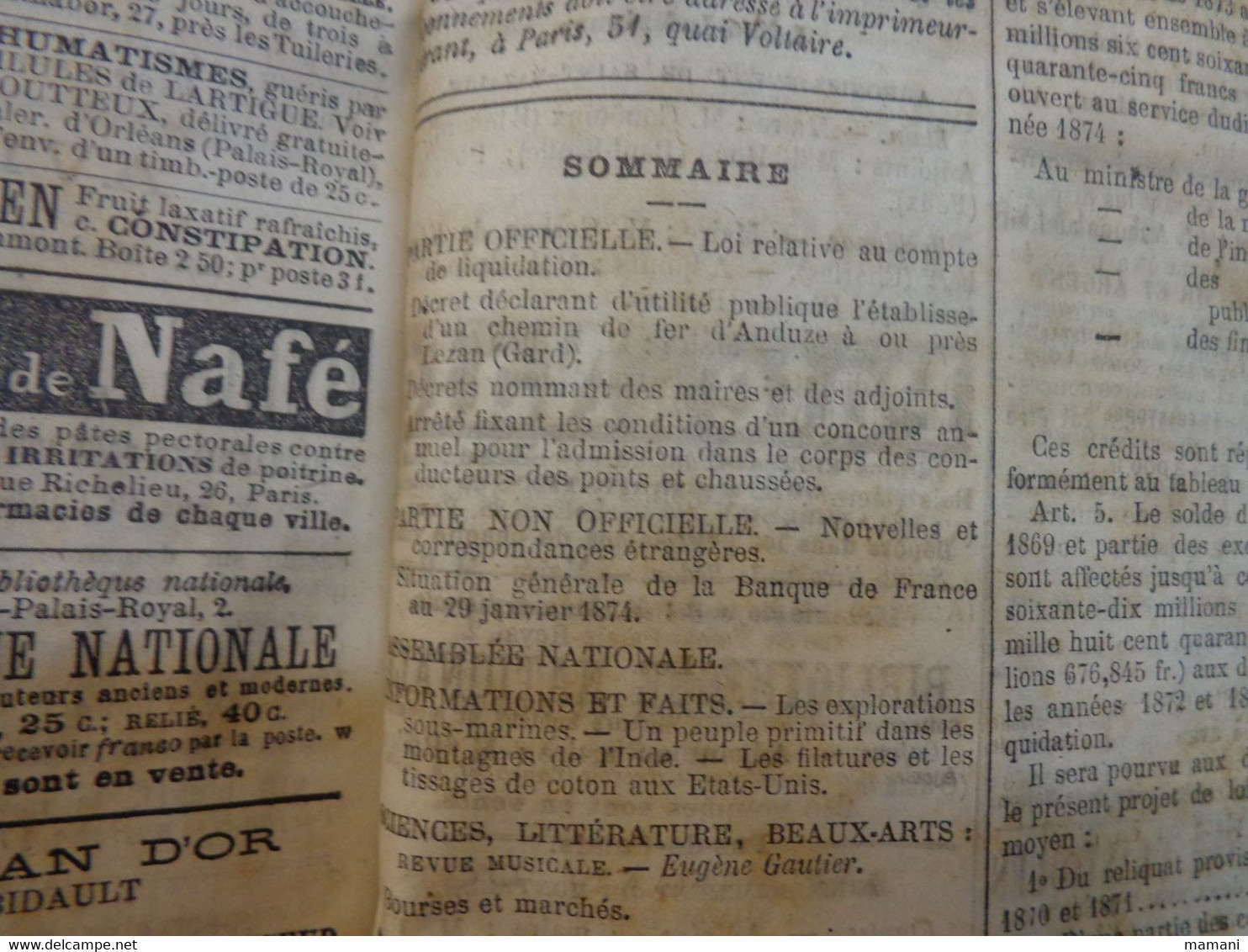 le journal officiel du 01/01/1874 au 31/3/1894 -voyage prjevalsky-projet tunnel sous la manche-le polaris-viviez aveyron