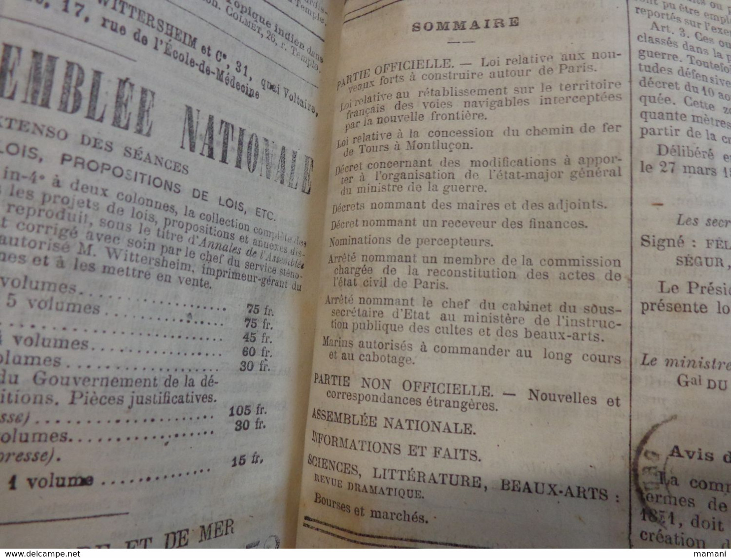 le journal officiel du 01/01/1874 au 31/3/1894 -voyage prjevalsky-projet tunnel sous la manche-le polaris-viviez aveyron