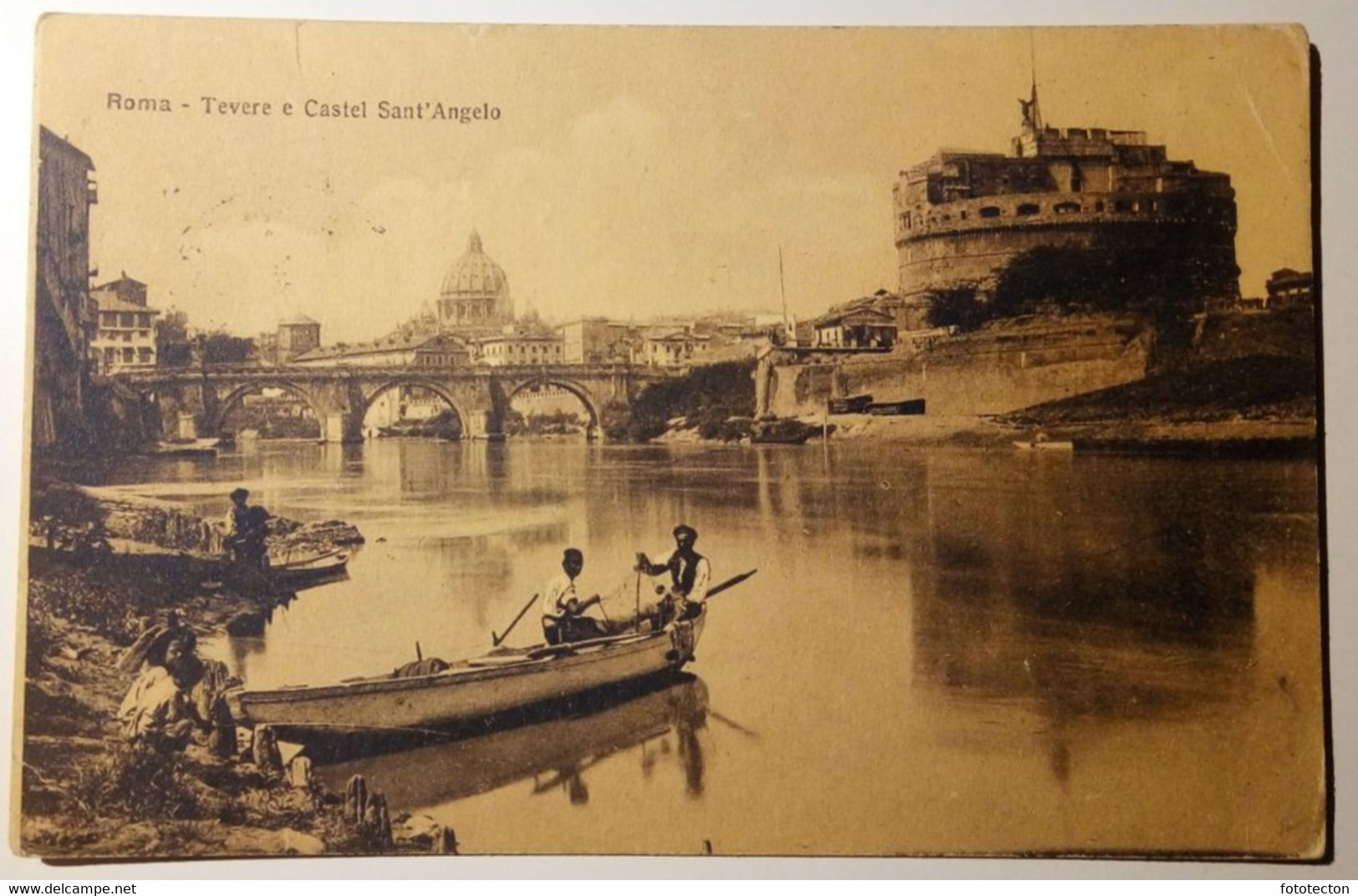 Roma - Tevere E Castel S. Angelo - Imbarcazione, Barca - 1913 - Fiume Tevere