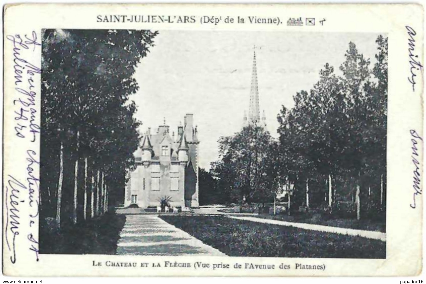 86 - Saint-Julien-l'Ars - Le Château Et La Flèche (Vue Prise De L'Avenue Des Platanes) - (précurseur, Circ. 1909) - Saint Julien L'Ars