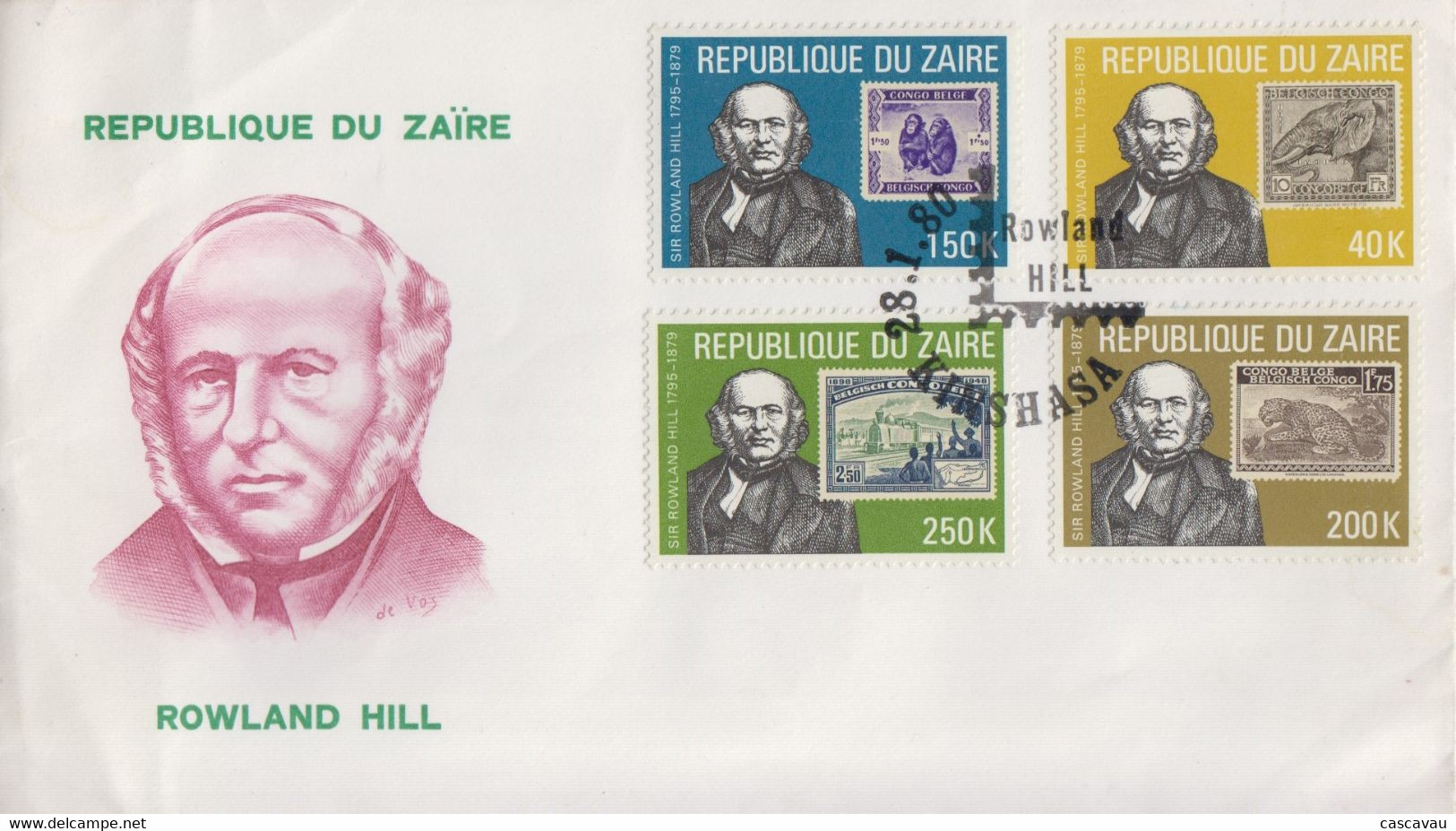 Enveloppe FDC  1er Jour   ZAÏRE    Sir  Roland  HILL   1980 - Rowland Hill