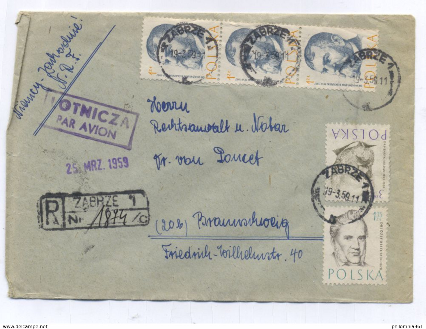 Poland ZABRZE AIRMAIL COVER TO Germany 1959 - Flugzeuge