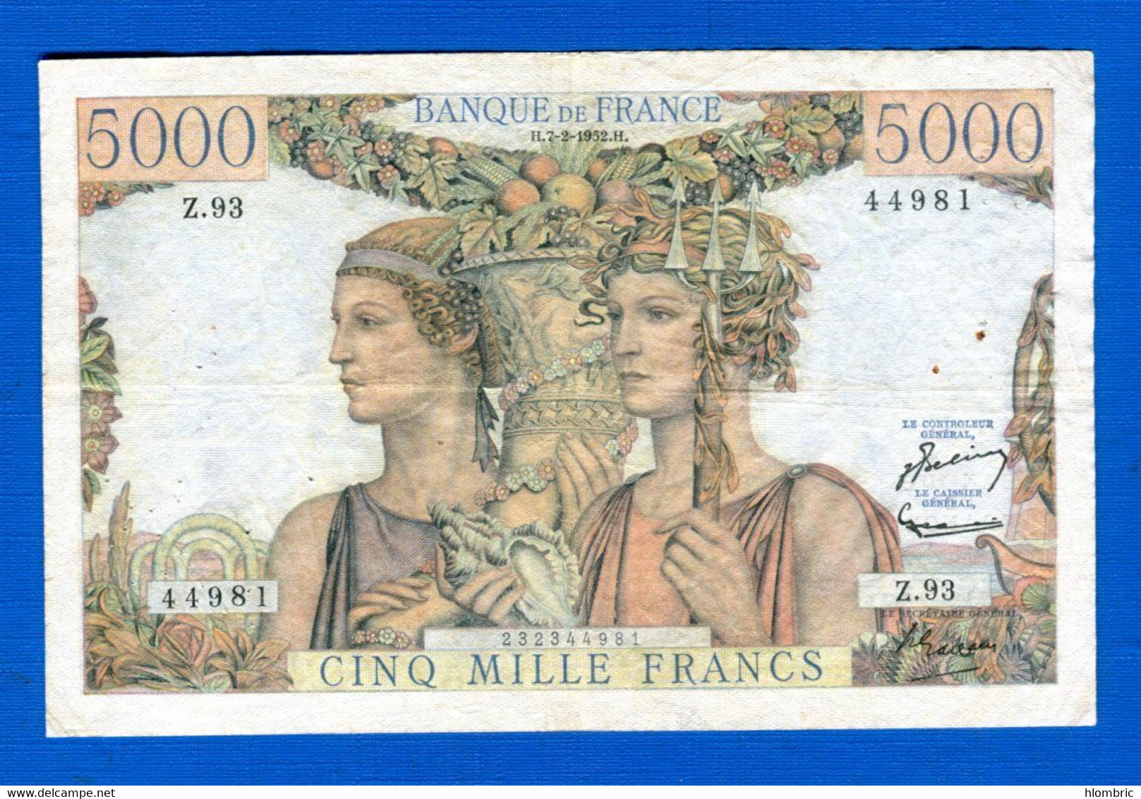 5000 Fr  Du  7 / 2 /1952 - 5 000 F 1949-1957 ''Terre Et Mer''