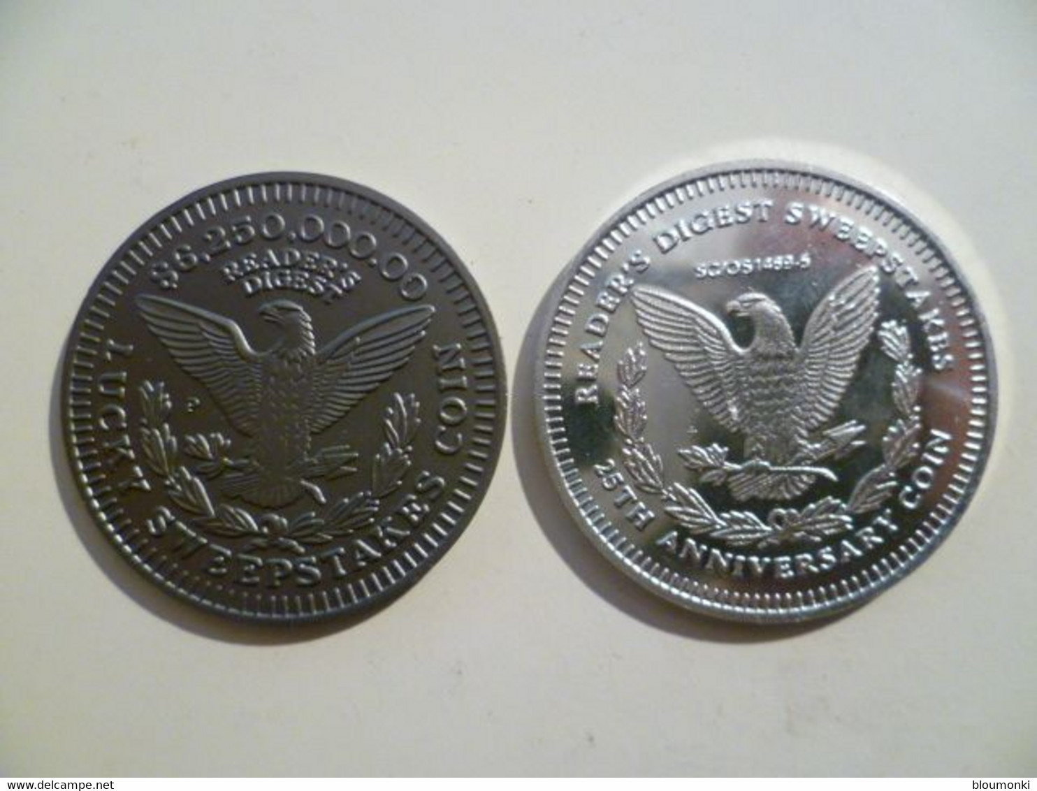 Lot De 2 Médailles  / Reader's Digest Sweepstakes 25th Anniversary & Lucky Sweepstakes Coin - Firmen