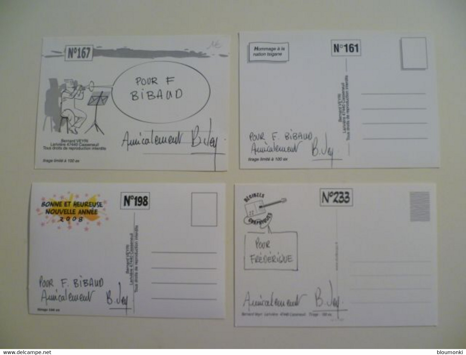 Lot De 4 Cartes Postales Illustrateur Bernard VEYRI /  Dédicaces F Bibaud /  100 Ex - Veyri, Bernard