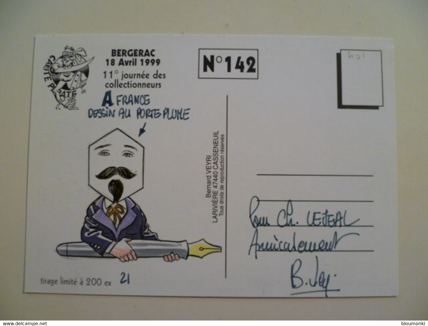 Carte Postale Illustrateur Bernard VEYRI / Dessin Unique Dédicace Ch Lejeal / Carte Pirate BERGERAC Cyrano - Veyri, Bernard