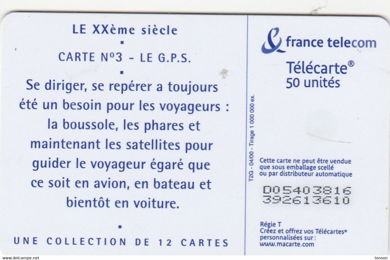 France, Phonecote 1058, Le XXe Siecle N. 3 - Le GPS, Lighthouse, 2 Scans. - Fari