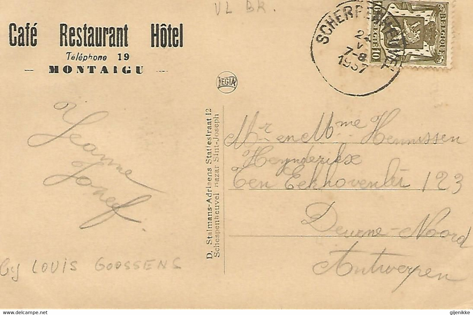 Oude Postkaart Scherpenheuvel.Café Hotel .De Christus-oog. Louis Goossens - Scherpenheuvel-Zichem