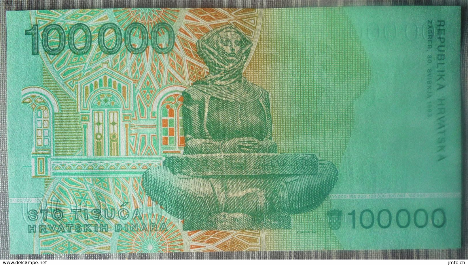 BILLETE DE 100.000 DINARA DE CROACIA.  SIN CIRCULAR - Croatie