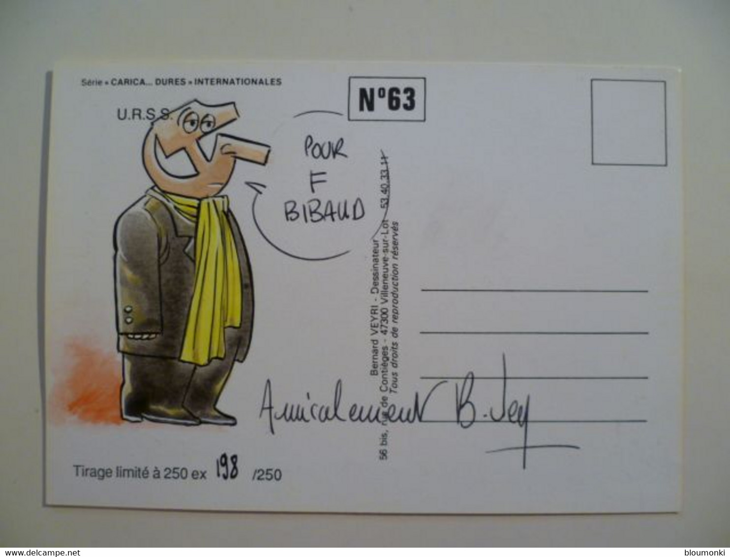 Carte Postale Illustrateur Bernard VEYRI / Dessin Unique Dédicace F Bibaud / Caricature Mikhaïl Gorbatchev Lénine 1989 - Veyri, Bernard