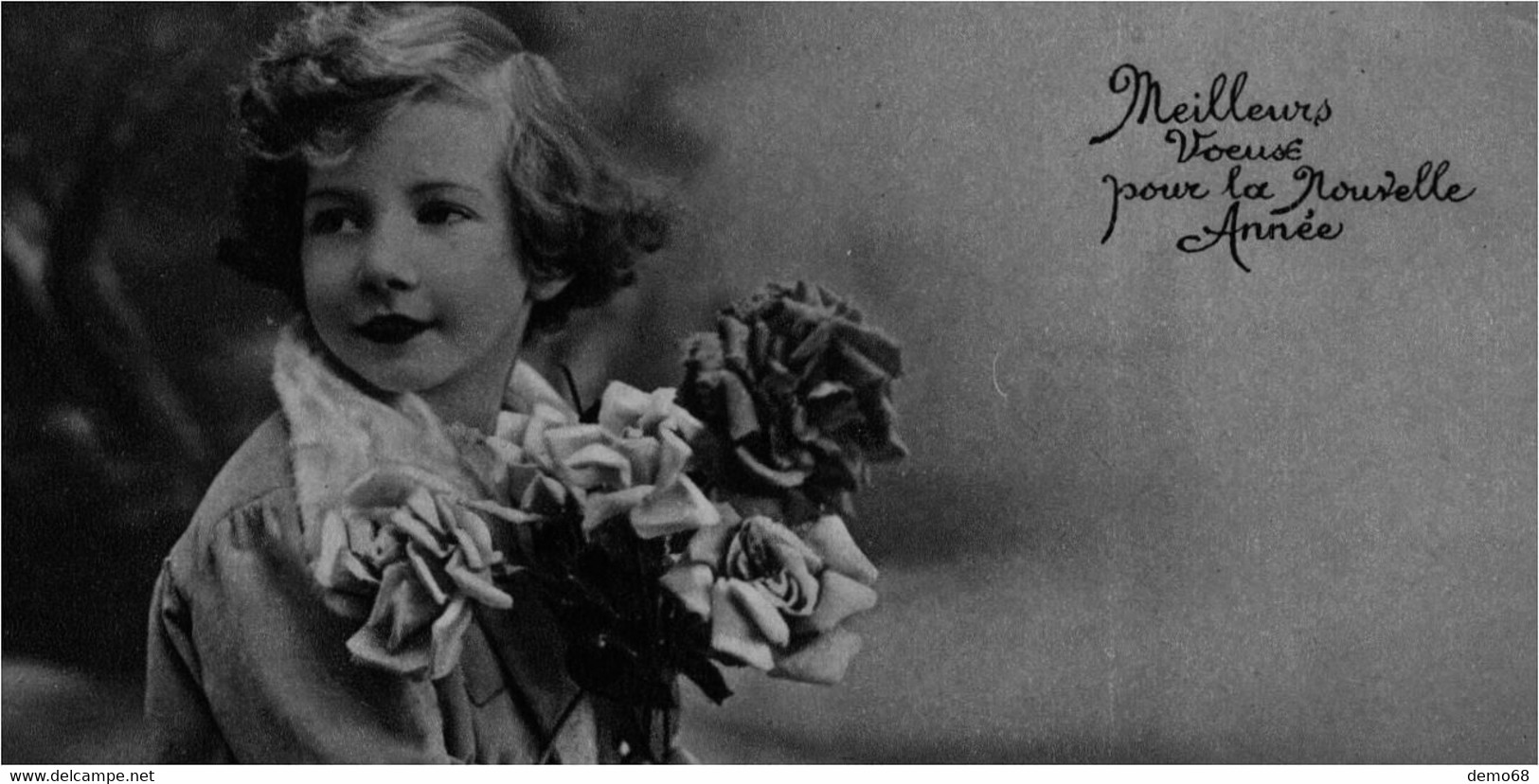 Fantaisie Fantaisies Mignonnette Vœux Bonne Année Superbes, Jeune Fille Enfant,fleurs, Bouquets, Lot  4 Mignonnettes - Autres & Non Classés