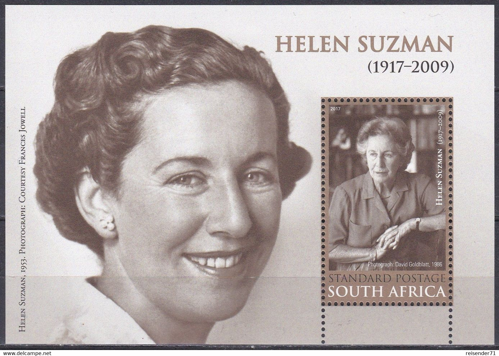 Südafrika South Africa RSA 2017 Geschichte History Persönlichkeiten Helen Suzman Politiker Politician, Bl. 159 ** - Neufs