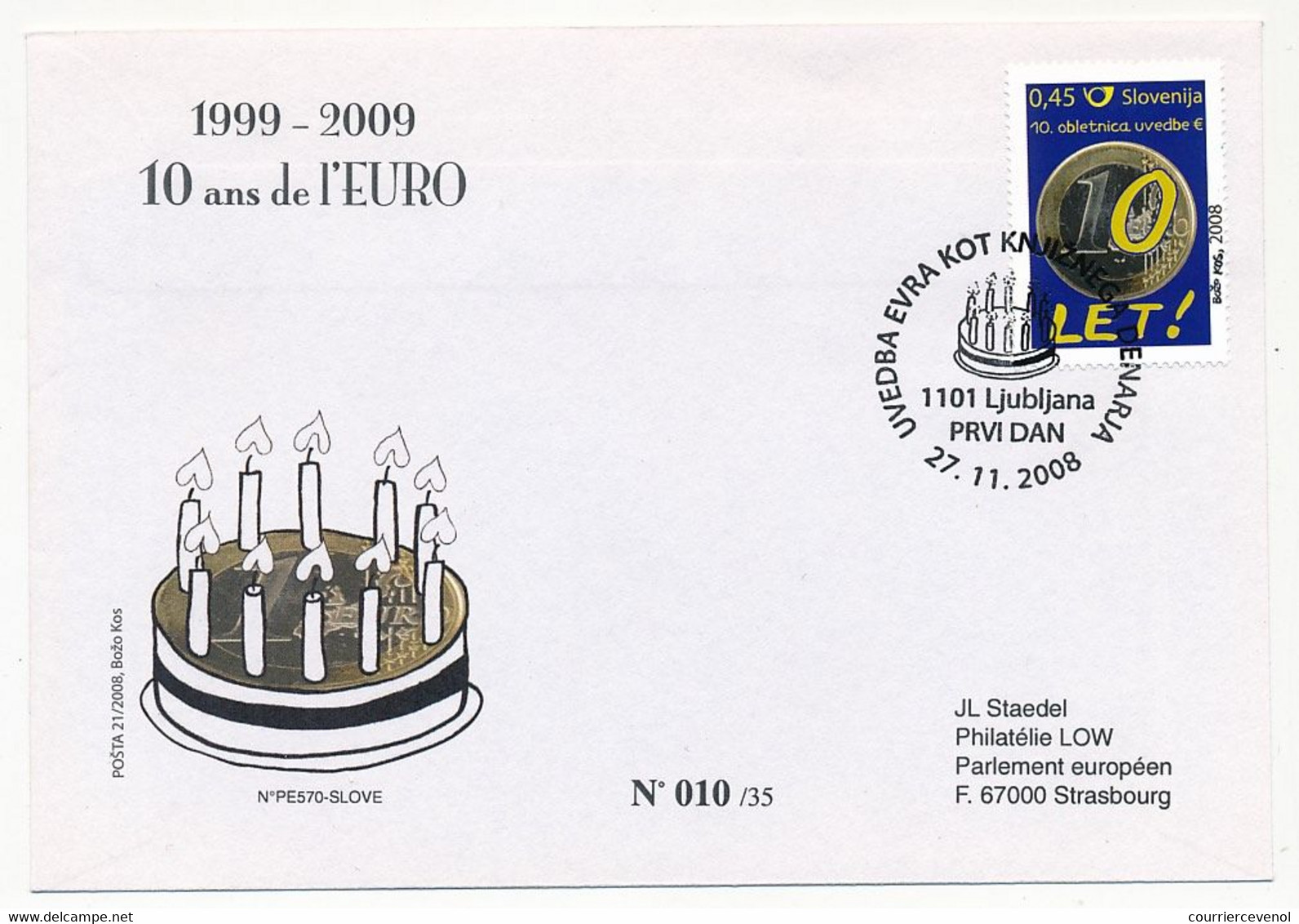 SLOVAQUIE - Enveloppe FDC - 10 Ans De L'Euro - 27/11/2008 - FDC