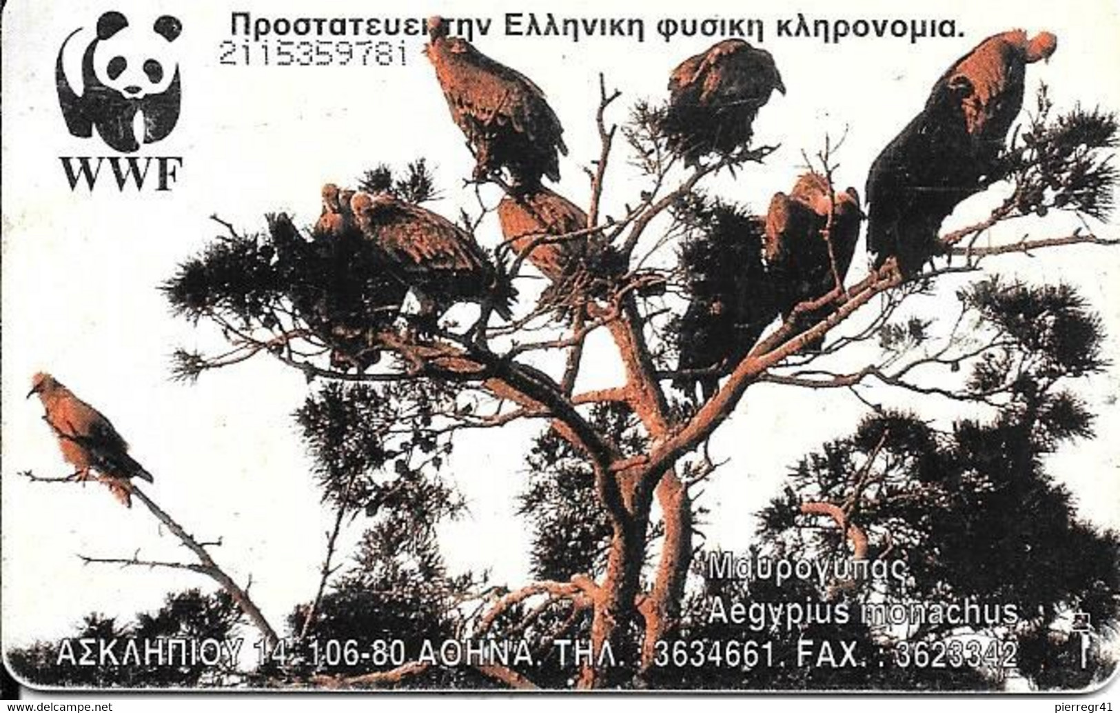 CARTE-PUCE-GRECE-WWF-100DRS-GEm2--OISEAU-VAUTOUR MOINE-100000Ex-Utilisé-TBE RARE - Songbirds & Tree Dwellers