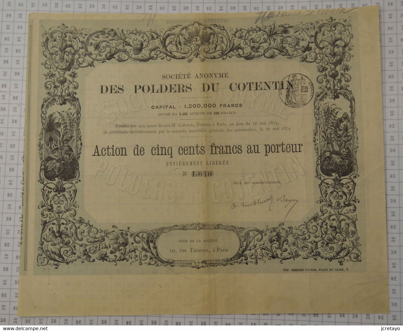 Polders Du Cotentin, 1874, Siege Social à Paris - Navigation