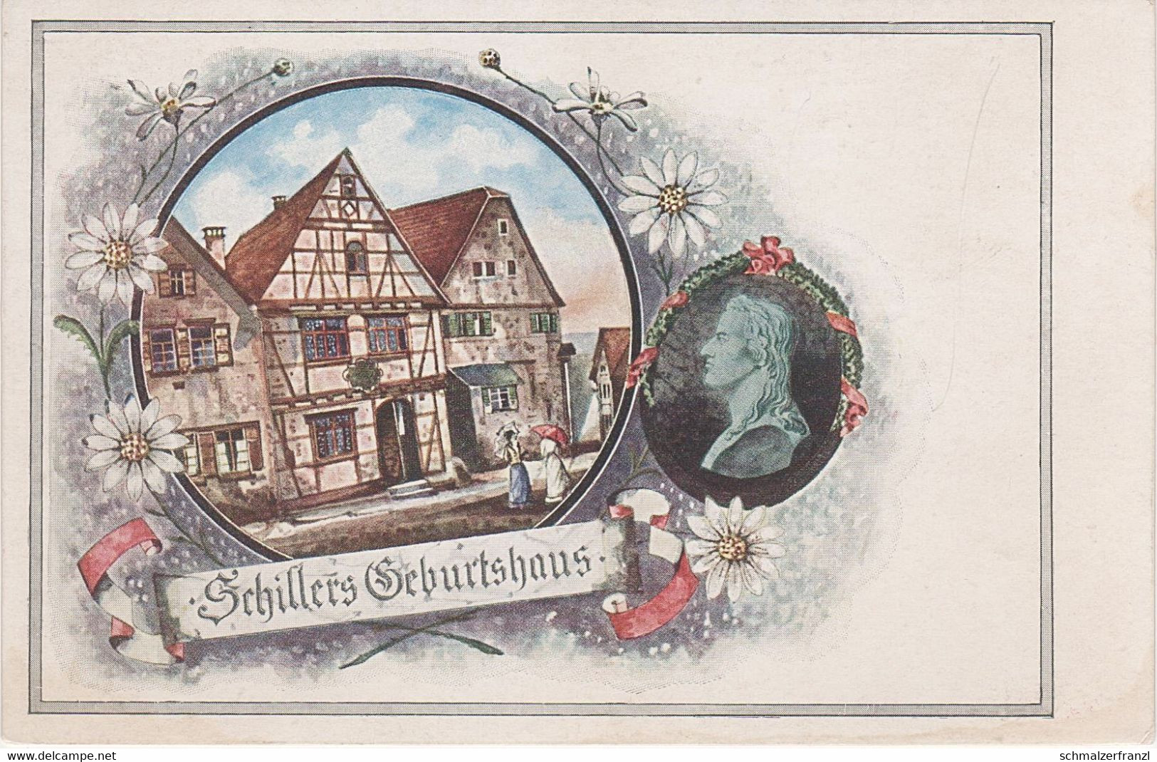 Künstlerkarte Litho AK Marbach Neckar Schiller Schillers Geburtshaus Museum Niklastorstraße 31 A Holdergasse Torgasse - Marbach