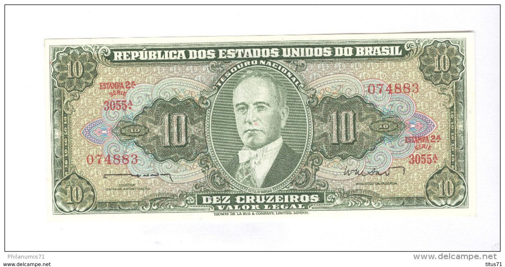 Billet 10 Cruzeiros Brésil / Brasil / Brazil 1953 - Très Bon état - 1 Pliure Vertical - Brésil