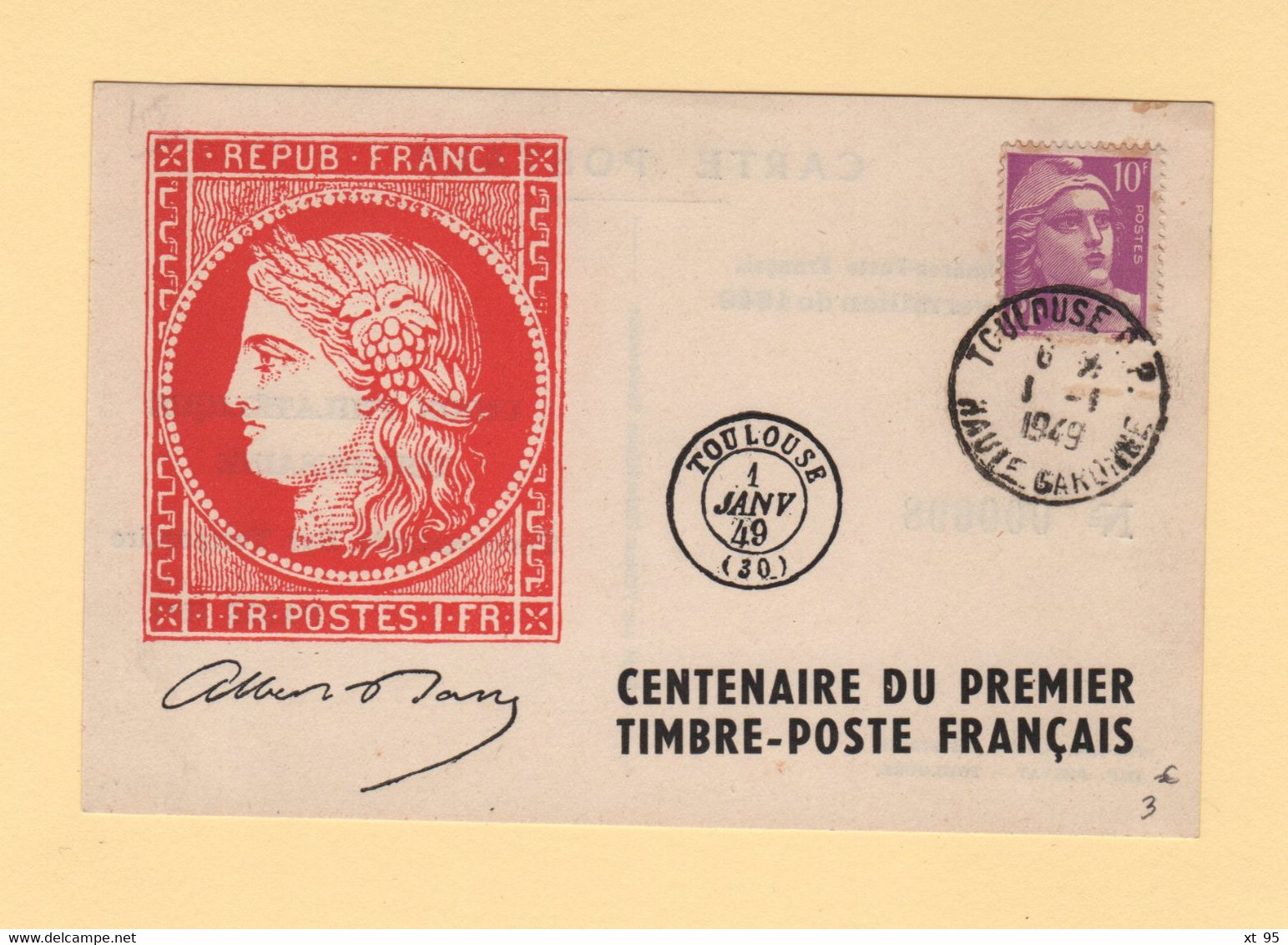 Centenaire Du Timbre Poste Francais - 1-1-1949 - Toulouse - Marianne De Gandon - 1921-1960: Periodo Moderno