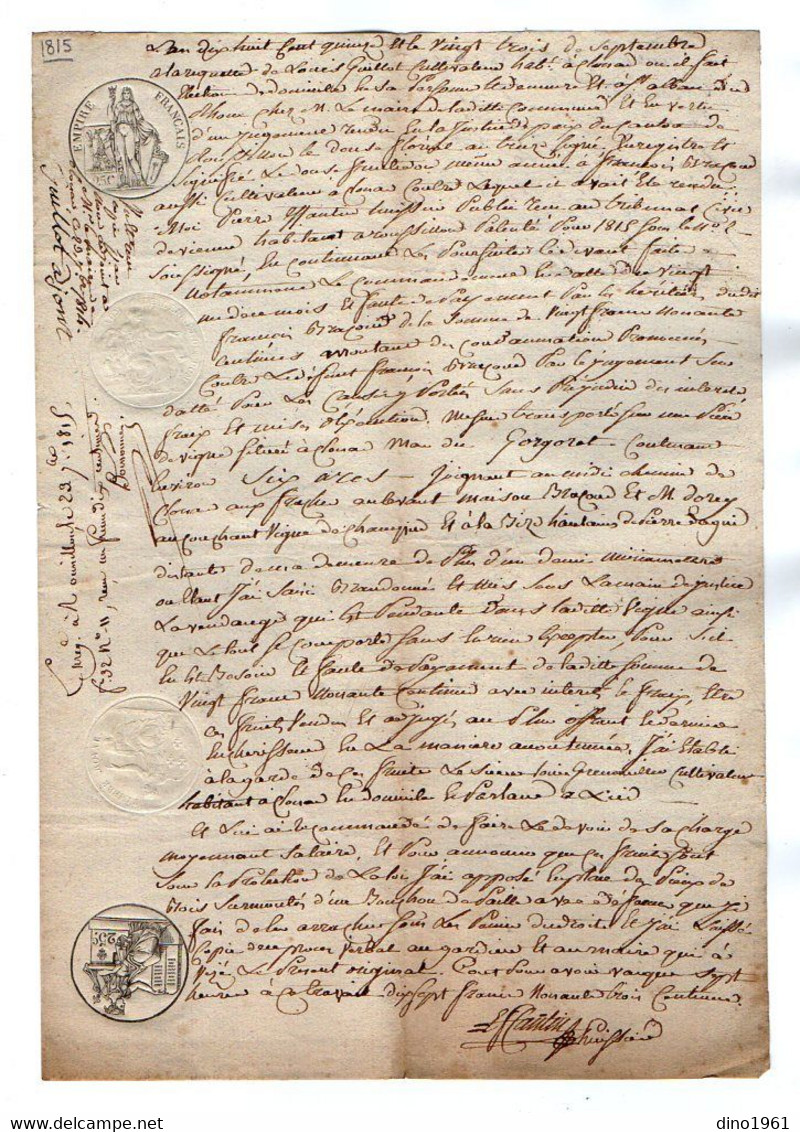 VP17.735 - Empire - Tribunal Civil De VIENNE X ROUSSILLON - Acte De 1815 Concernant Mr GUILLOT à CLONAS - Manuscrits