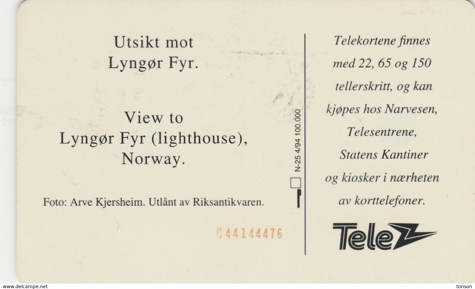 Norway, N025, Lyngor Fyr, Lighthouse, CN : C44144476, 2 Scans. - Faros