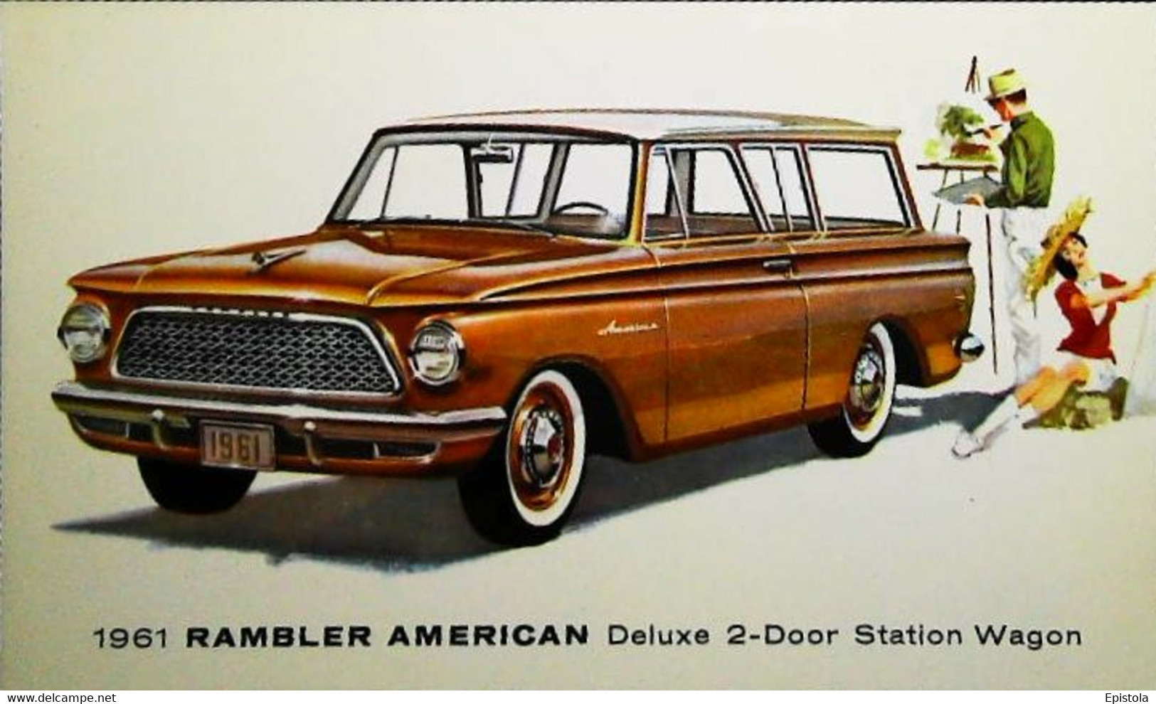 ► AM  RAMBLER Deluxe Wagon & Painting Painter Peintre 1961 - Automobile Publicity  (Litho In U.S.A.) Roadside - American Roadside