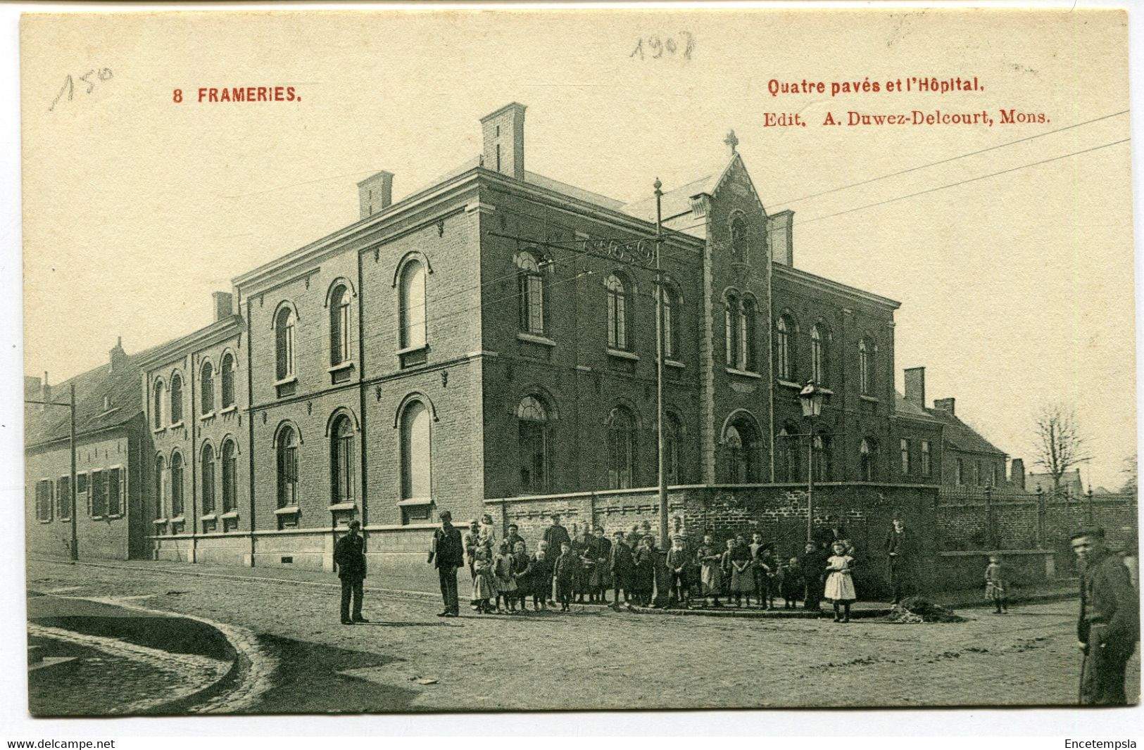 CPA Carte Postale - Belgique - Frameries - Quatre Pavés Et L'Hôpital - 1907 (DG14959) - Frameries