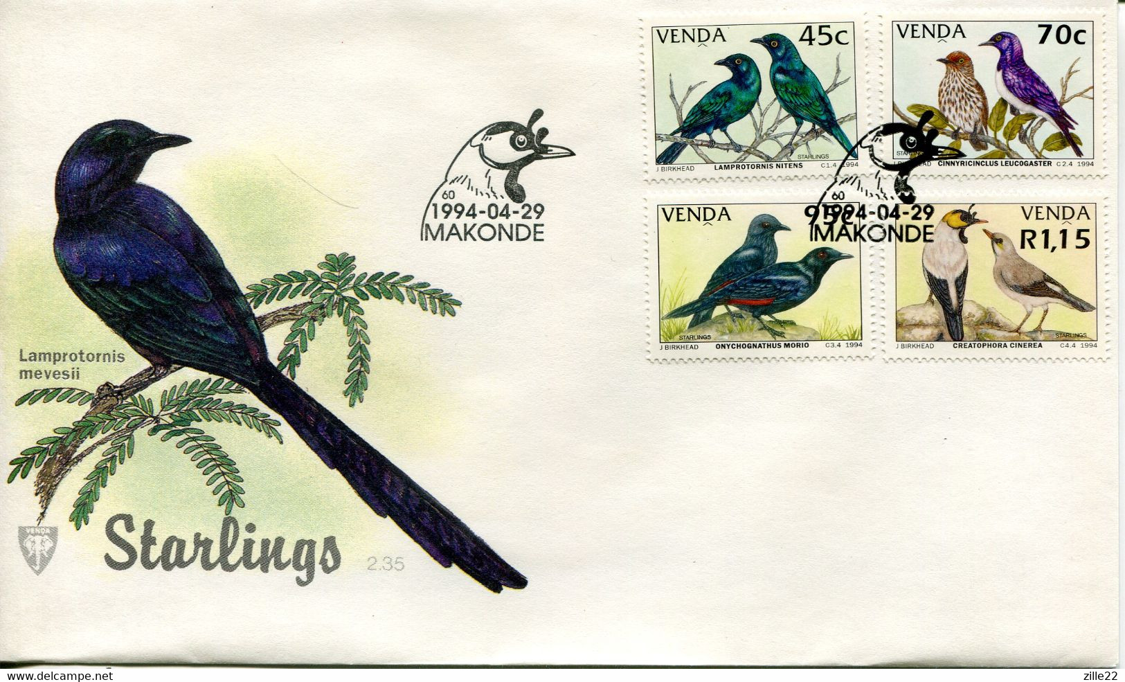 Venda Offizieller/official FDC # 2.35  - Fauna Birds Starlings - Venda