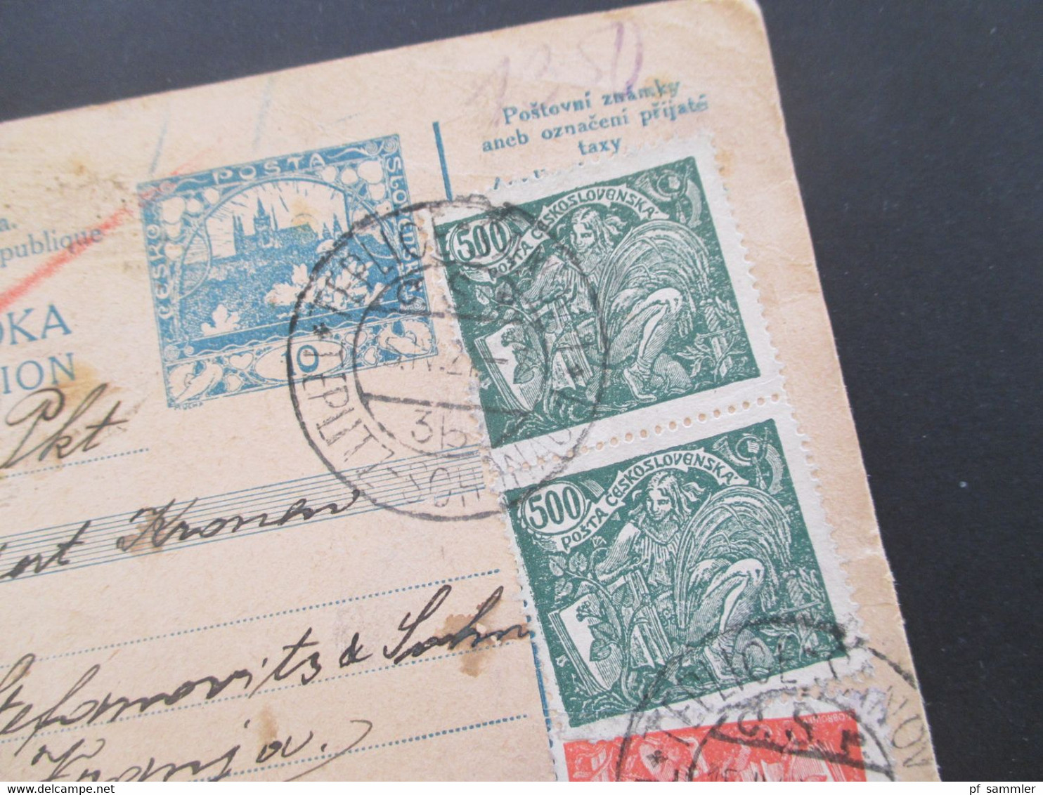 CSSR 1921 Hradschin Mucha Wert - Paketkarte Teplice Teplitz Schönau Sudetenland - Vranja Mit Steuermarke Und Vielen Stp. - Lettres & Documents