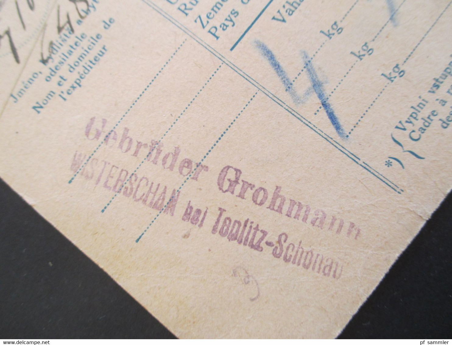 CSSR 1921 Hradschin Mucha Wert - Paketkarte Teplice Teplitz Schönau Sudetenland - Vranja Mit Steuermarke Und Vielen Stp. - Lettres & Documents