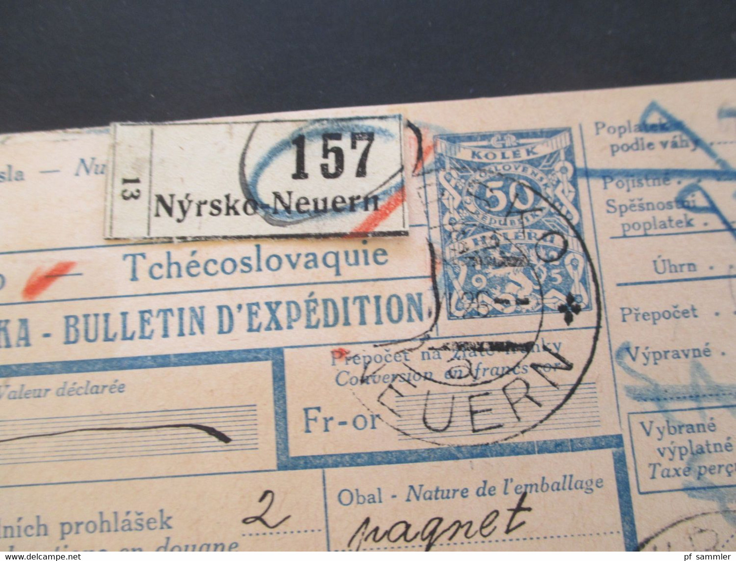 CSSR 1926 Paketkarte Nyrsko Neuern Sudetenland - Constantinople Rücks. Marken Der Türkei, Viele Stempel - Briefe U. Dokumente