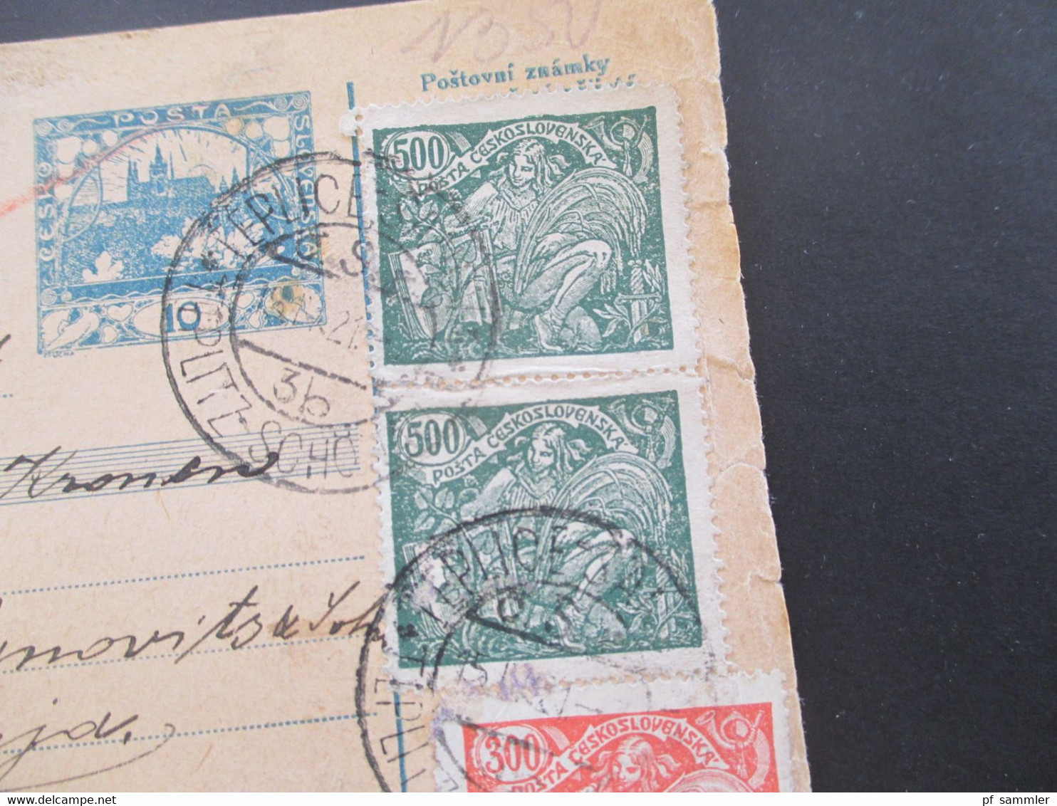 CSSR 1921 Hradschin Mucha Wert - Paketkarte Teplice Teplitz Schönau Sudetenland - Vranja Mit Steuermarke Und Vielen Stp. - Lettres & Documents