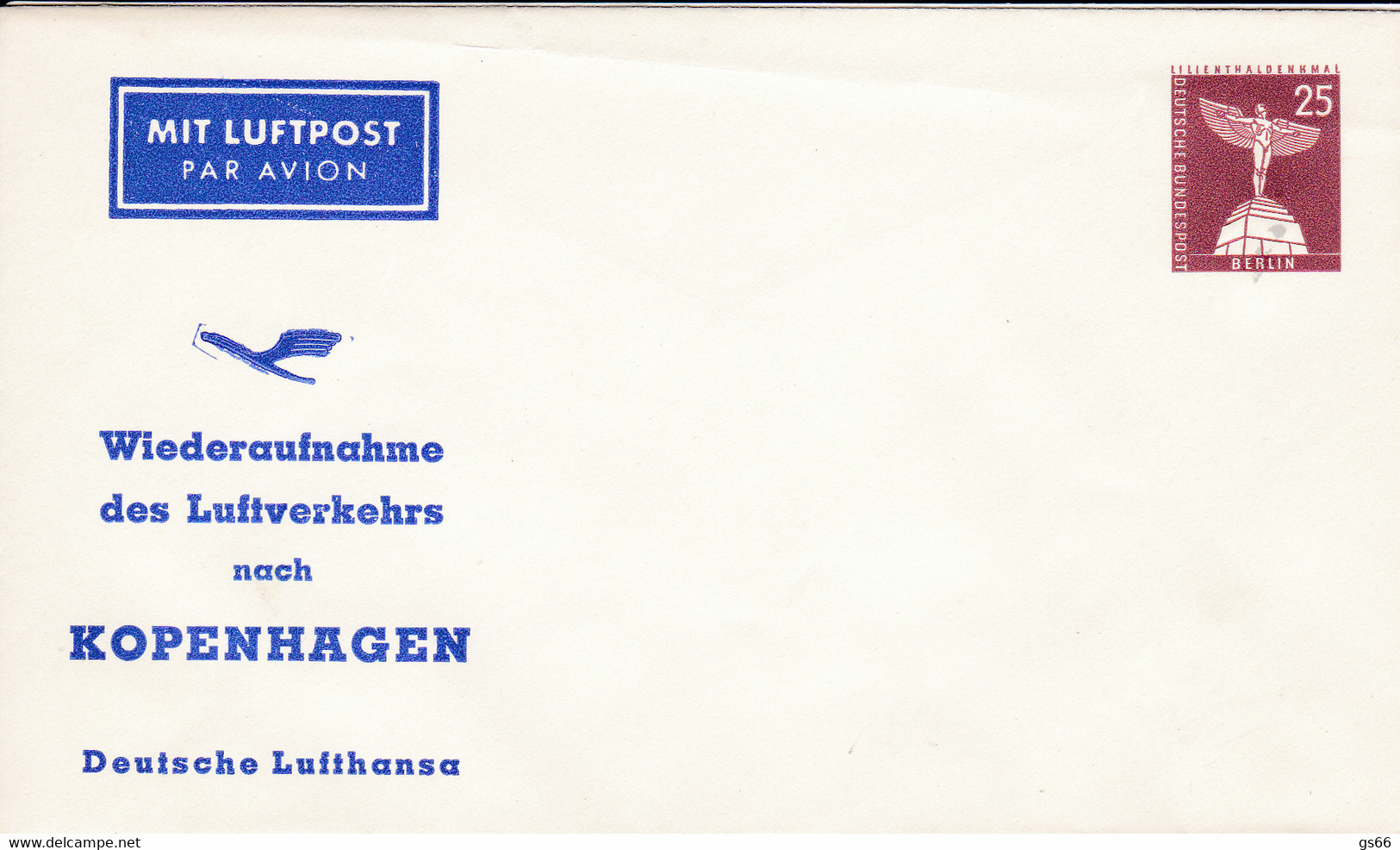 Berlin, PU 019 B1/003,  Wiederaufnahme Des Luftverkehrs Nach Kopenhagen - Privé Briefomslagen - Ongebruikt